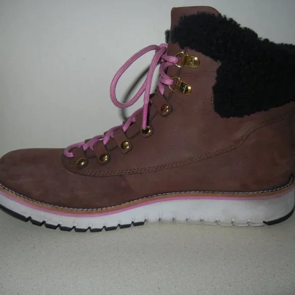 Cole Haan Sz 9 Womens Grand Explore Boot Waterproof Shearling Hiker Wedge Suede - Picture 2 of 11